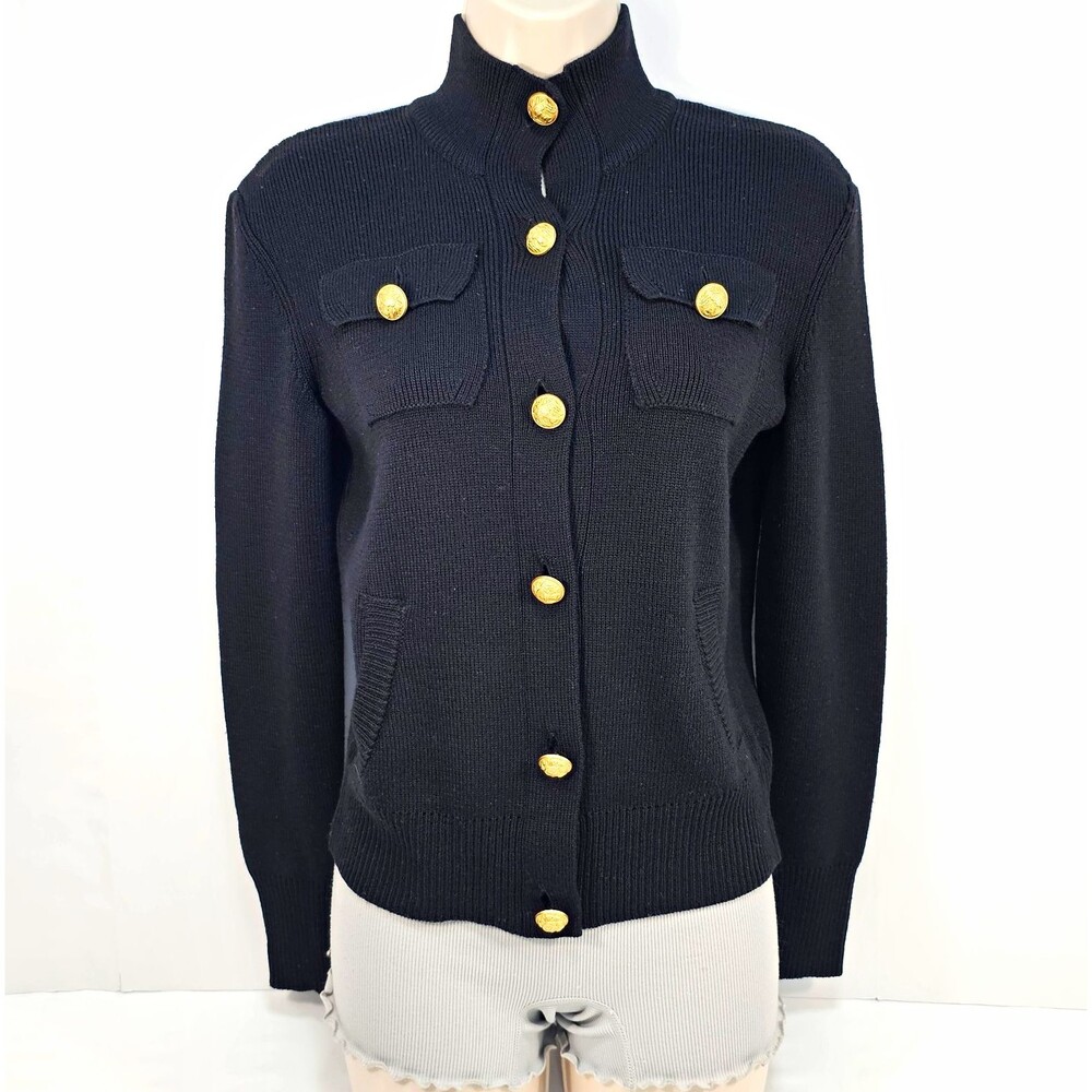 Bobby Jones Italy Women's XS Black Merino Wool Military Knit Jacket Sweater